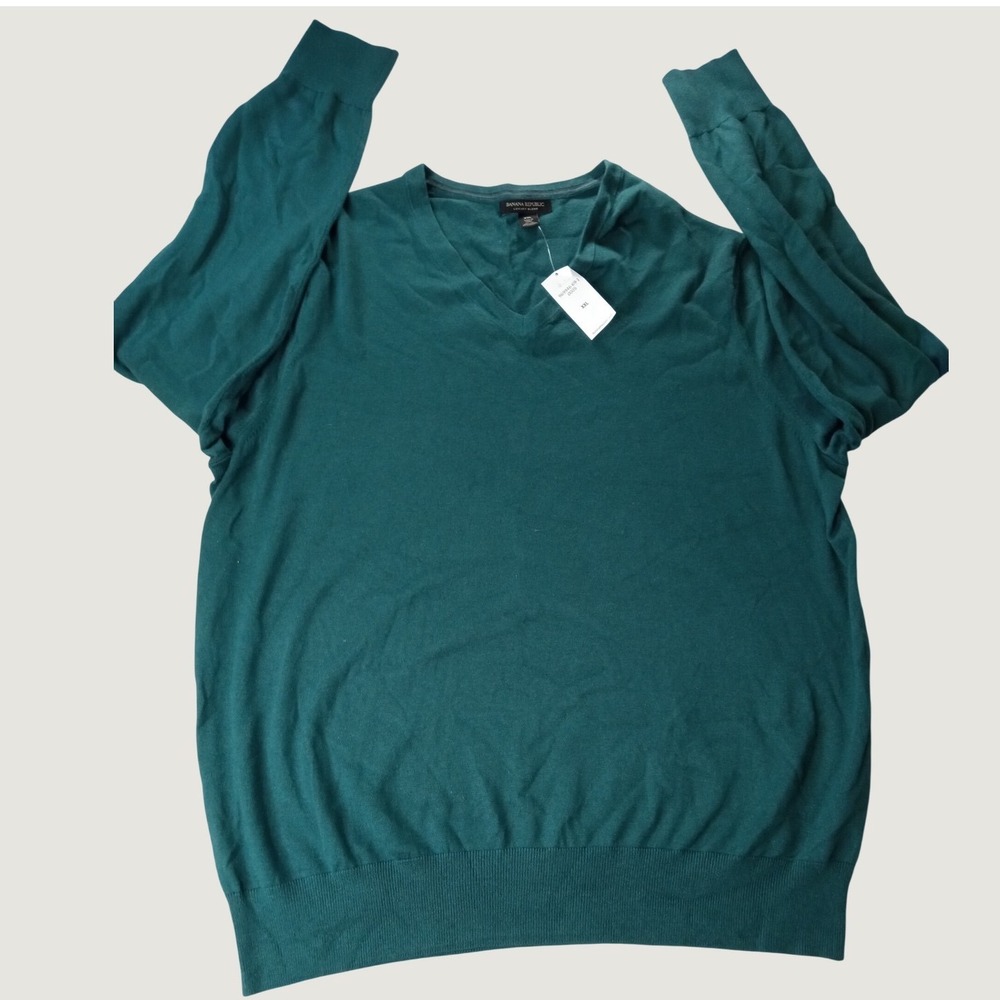 Banana Republic V-Neck Silk Sweater Mens XXL Teal Cotton Cashmere Luxury NEW